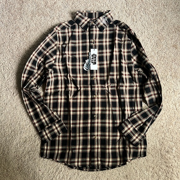 NWT Disney Star Wars Plaid Button Down “the force is strong with this one” Small - Picture 2 of 6